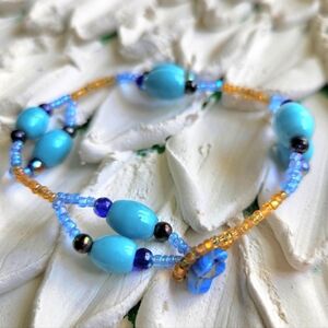 Handmade Blue and Yellow Glass Bead Bracelet